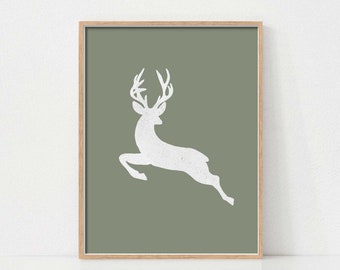 Christmas Reindeer Art, Vintage Christmas Wall Art, Christmas Art Print, Printable Wall Art, Minimalist Print, Scandinavian Christmas Art