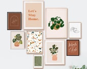 Printable Art Gallery Wall Set of 9 Prints for House Plant Lovers, Boho Art Print Set, Geometric Wall Art, Abstract Line Earth Tone Wall Art