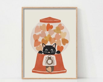Kids Classroom Art, Cat in Bubble Gum Machine Wall Art, Kids Playroom Art, Nursery Art, Cute Cat Print, Printable Wall Art, Cat Art