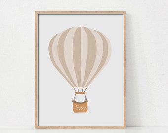 Earth Tone Hot Air Balloon Print, Printable Wall Art, Adventure Nursery, Earth tone Print, Beige Baby Nursery, Earth Tone Nursery Wall Art