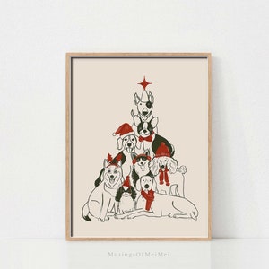 Christmas Dog Print, Printable Wall Art, Christmas Tree Art, Dog Lovers Christmas Decorations, Dog Mom Gift, Downloadable Christmas Wall Art