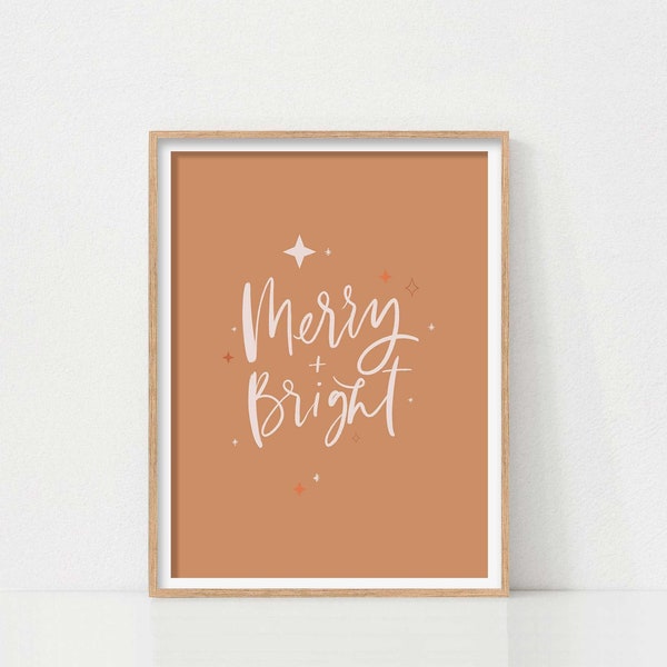 Merry and Bright Christmas Print, Printable Wall Art, Christmas Quote Print, Holiday Decor, Christmas Boho Christmas Wall Art, Downloadable