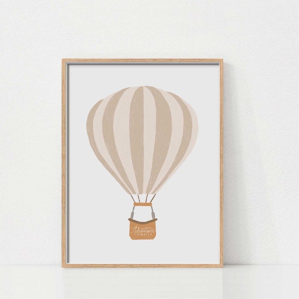 Earth Tone Hot Air Balloon Print, Printable Wall Art, Adventure Nursery, Earth tone Print, Beige Baby Nursery, Earth Tone Nursery Wall Art