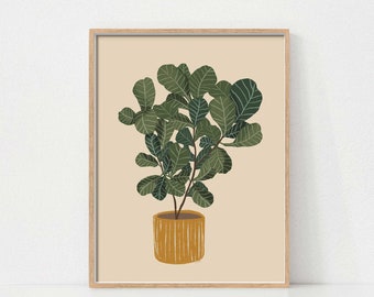 Plant Print, Ficus Plant Art, Printable Wall Art, Botanical Print, Boho Plants Print, Plant Lover Decor, Digital Download, House Plant Print