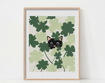 Decoración del Día de San Patricio, Impresión de gato PeekaBoo, Imprimibles del Día de San Patricio, Arte de pared imprimible, Arte de San Patricio, Descarga digital, Arte amante de los gatos