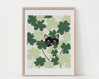 Decoración del Día de San Patricio, Impresión de gato PeekaBoo, Imprimibles del Día de San Patricio, Arte de pared imprimible, Arte de San Patricio, Descarga digital, Arte amante de los gatos