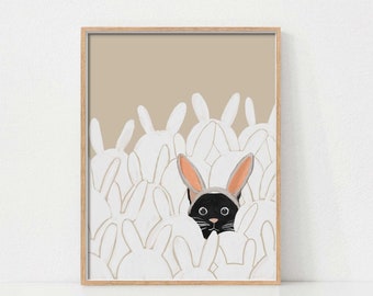 Easter Art Print, Paasmuurkunst voor kattenliefhebbers, Paashaasprint, Afdrukbare muurkunst, PeekaBoo Cat Print, Cat Poster, Easter Printables,