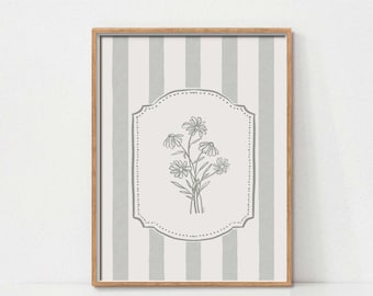 Pastel Daisy Vintage Floral Print, Rustic Farmhouse Decor (Digital Download)
