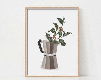 Coffee Bar Print, Moka Pot Coffee Print, Printable Wall Art, Coffee Art, Coffee Print, Digital Download, Coffee Wall Art, Coffee Bar Decor