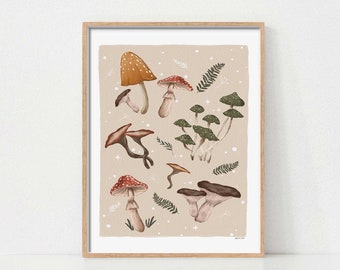 Mushroom Art Print, Fall Wall Art, Printable Wall Art, Autumn Print, Boho Autumn Print, Vintage Mushroom Print, Autumn Decor, Cottagecore