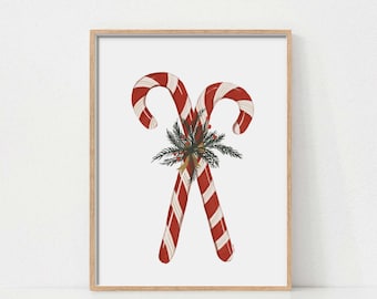 Christmas Printable Wall Art, Candy Cane Christmas Print, Christmas Decor, Christmas Art, Vintage Christmas Print, Christmas Wall Art