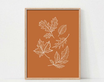 Autumn Leaves Wall Art, Fall Print,Autumn Wall Decor, Printable Wall Art, Boho Fall Print, Fall leaves Print, Minimalist Autumn Art