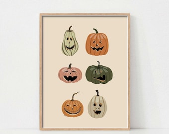 Halloween Pumpkin Wall Art, Adorable Jack-O'-Lanterns, Printable Wall Art, Fall Seasonal Printable Decor, Halloween Kitchen Wall Decor