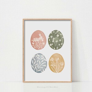 Arte de pared de huevos de Pascua, estampado floral de Pascua, estampado de conejito de Pascua, arte de pared imprimible, imprimibles de Pascua, arte de pared en color pastel, decoración minimalista