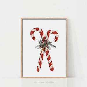 Christmas Printable Wall Art, Candy Cane Christmas Print, Christmas Decor, Christmas Art, Vintage Christmas Print, Christmas Wall Art