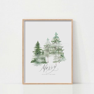 Christmas Tree Print, Snowy Christmas Trees, Watercolor Christmas Print, Christmas Art, Winter Forest Print, Printable Wall Art, Pine Trees image 1