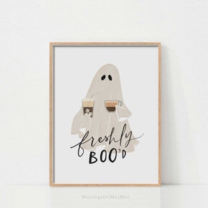 Halloween Coffee Print, Printable Wall Art, Halloween Coffee Bar Decor, Coffee Wall Art, Cute Ghostie Print, Coffee Ghost Wall Art