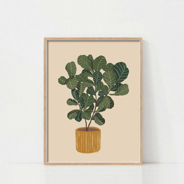 Plant Print, Ficus Plant Art, Printable Wall Art, Botanical Print, Boho Plants Print, Plant Lover Decor, Digital Download, House Plant Print