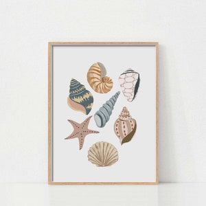 Arte de conchas marinas, decoración de vivero bajo el mar, arte de pared imprimible, arte de pared de vivero oceánico, arte de vivero costero, decoración de habitaciones para niños, vivero de playa