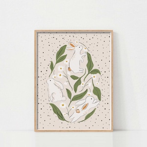 Spring Floral Bunny Print, Daisy Floral Art, Printable Wall Art, Easter Wall Art, Easter Bunny, Digital Downloads, Spring Decor, Neutral Art
