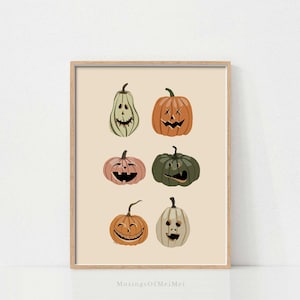 Halloween Pumpkin Wall Art, Adorable Jack-O&#39;-Lanterns, Printable Wall Art, Fall Seasonal Printable Decor, Halloween Kitchen Wall Decor