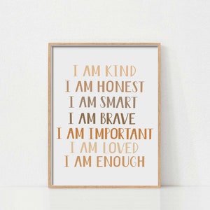 Kids Affirmations Print, Printable Wall Art, Boho Affirmations Print, Nursery Art, I am Loved I am Enough, Homeschool Art, Playroom Art,