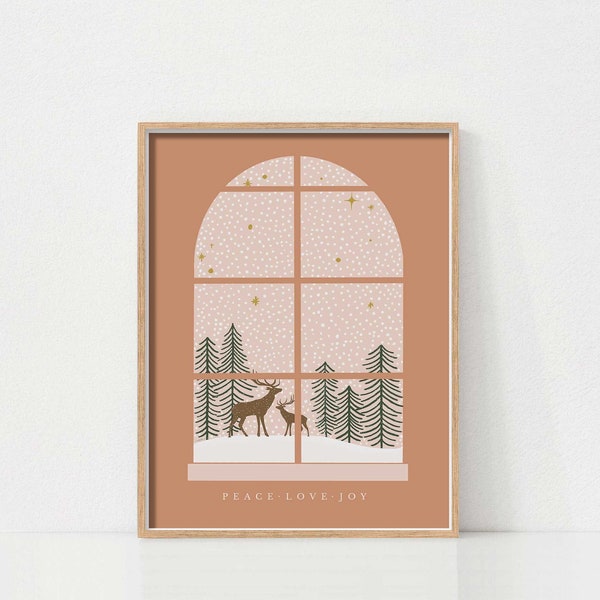 Christmas Printable Wall Art, Christmas Window, Christmas Wall Art, Holiday Decor, Christmas Printable, Christmas Deer Print, Minimalist Art