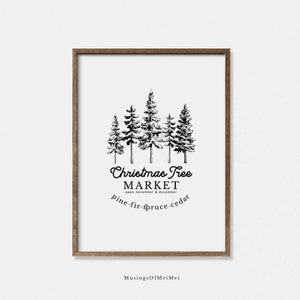 Christmas Tree Farm Sign, Christmas Printables, Modern Farmhouse Christmas Art, Christmas Tree Print, Rustic Christmas Art, Black and White