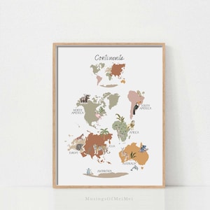 Weltkarte für Kinder, Karte für Kinderzimmer, Druckbare Wandkunst, Safari Poster, Kinderspielzimmer Kunst, Safari Karte
