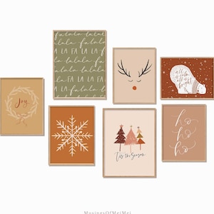 Kerstset van 7 prenten, kunst aan de muur galerij, afdrukbare kerstkunst, kerstkunst aan de muur, boho-afdrukken, minimalistische kerst, decoratie vakantie