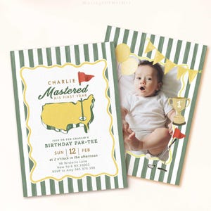 Masters Golf First Birthday Invitation, Golf Mastered 1st Year Birthday Printable Invite, Golf Theme Birthday Template, Digital Download