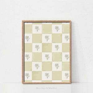 Checkered Flower Print, Printable Wall Art, Flower Wall Art, Nursery Decor, Trendy Retro Print, Pastel Nursery Print, Spring Flower Art