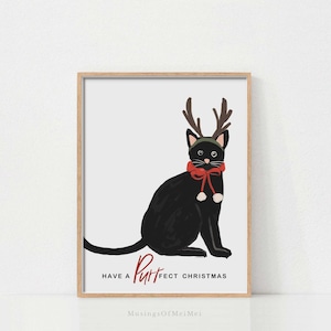 Cat Wall Art for Christmas, Printable Wall Art, Cat Lover Gift, Holiday Decor, Black Cat Decor, Cat Home Decor, Christmas Printables