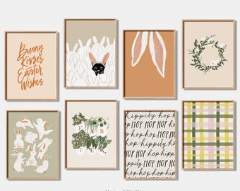 Easter Bunny Art Print Set of 13, Spring Nursery Decor (Digital Download)