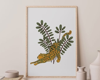 Botanical Cheetah Print, Tropical Wall Art, Jungle Cat Print, Printable Wall Art, Leopard Print, Plant Poster, Botanical Art, Plant Print