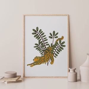 Botanical Cheetah Print, Tropical Wall Art, Jungle Cat Print, Printable Wall Art, Leopard Print, Plant Poster, Botanical Art, Plant Print