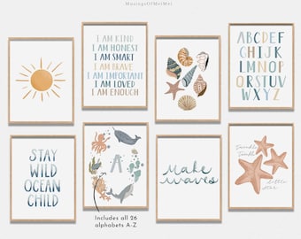 Under the Sea Nursery Set of 12 Prints, Nursery Wall Art, Coastal Nursery Decor, Printable Wall Art, Kids Room Print, Playroom Art Prints