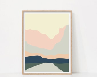 Abstract Landscape Printable Art, Minimalist Mountain Digital Print, Nordic Scenery Poster, Modern Scandinavian Wall Art, Pastel Color Print
