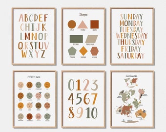 Boho educatieve prints, regenboog klaslokaaldecoratie (digitale download)