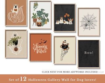 Halloween Dog Lovers Gallery Set, Halloween Mega Bundle Prints, Halloween Printable Art, Set of 12, Halloween Gallery Wall, Digital Download