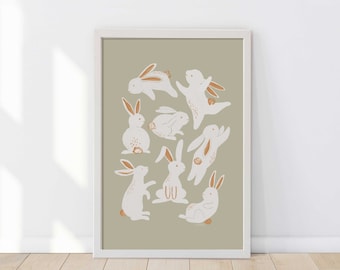 Easter Bunny Art Print, Printable Wall Art, All About Bunny, Easter Decor, Pastel Print, Easter Wall Art, Digital Download, Boho Easter Art