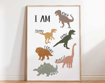 Kids Dinosaur Wall Art, Positive Affirmations Print, Printable Wall Art, Dinosaur Playroom Decor, Kids Room Decor, Daily Affirmations Sign