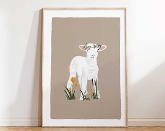 Easter Lamb Printable Wall Art, Spring Home Decor, Baby Animal Art, Pastel Nursery Print, Instant Download, Holiday Decoration, Farmhouse