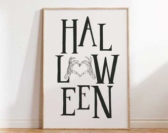Gothic Minimalist Halloween Wall Art for Spooky Home Decor, Skeleton Hand Typography Print, Modern Halloween Aesthetic, Digital Download