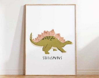 Stegosaurus Art Print, Dinosaur Printable Wall Art for Playroom Decor, Little Boy's Room Dino Print, Digital Download