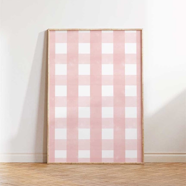 Pastel Pink Gingham Art, Spring Wall Art, Abstract Watercolor Print, Printable Wall Art, Easter Wall Art, Easter Printables, Minimalist Art