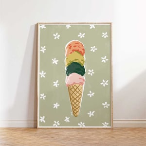 Skurrile Eistüte druckbare Wandkunst, Pastell Sommer Dekor, Kinderzimmer druckbare Kunst, Sofort Download