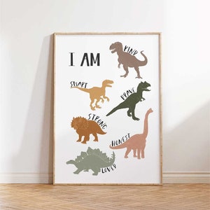Kids Positive Affirmations Print, Dinosaur Wall Art, PRINTABLE WALL ART, Dinosaur Playroom Decor, Classroom Daily Affirmations Poster