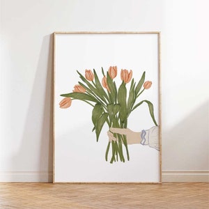 Kunstdruck „Tulpenstrauß“, Frühlingsblumenillustration (Digitaler Download)