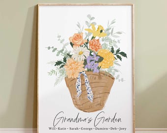 Birth Month Flower Family Bouquet, Personalized Birth Flower Print, Digital Download, Gift for Grandma, Mothers Day Gift, Housewarming Gift
